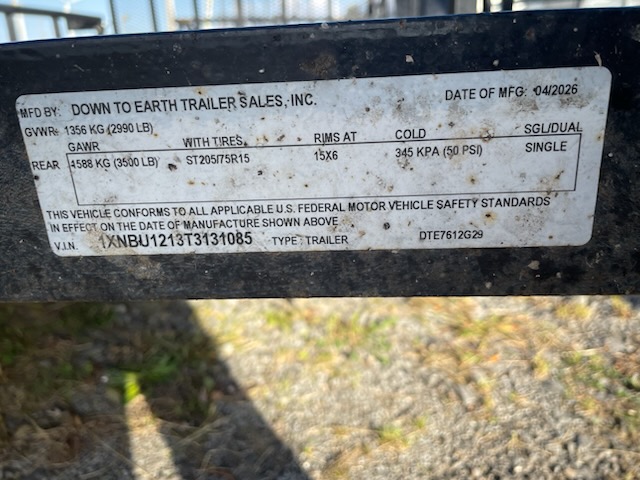 2026 Down 2 Earth Trailers 76 in X 12 ft Single Axle Utility Trailer